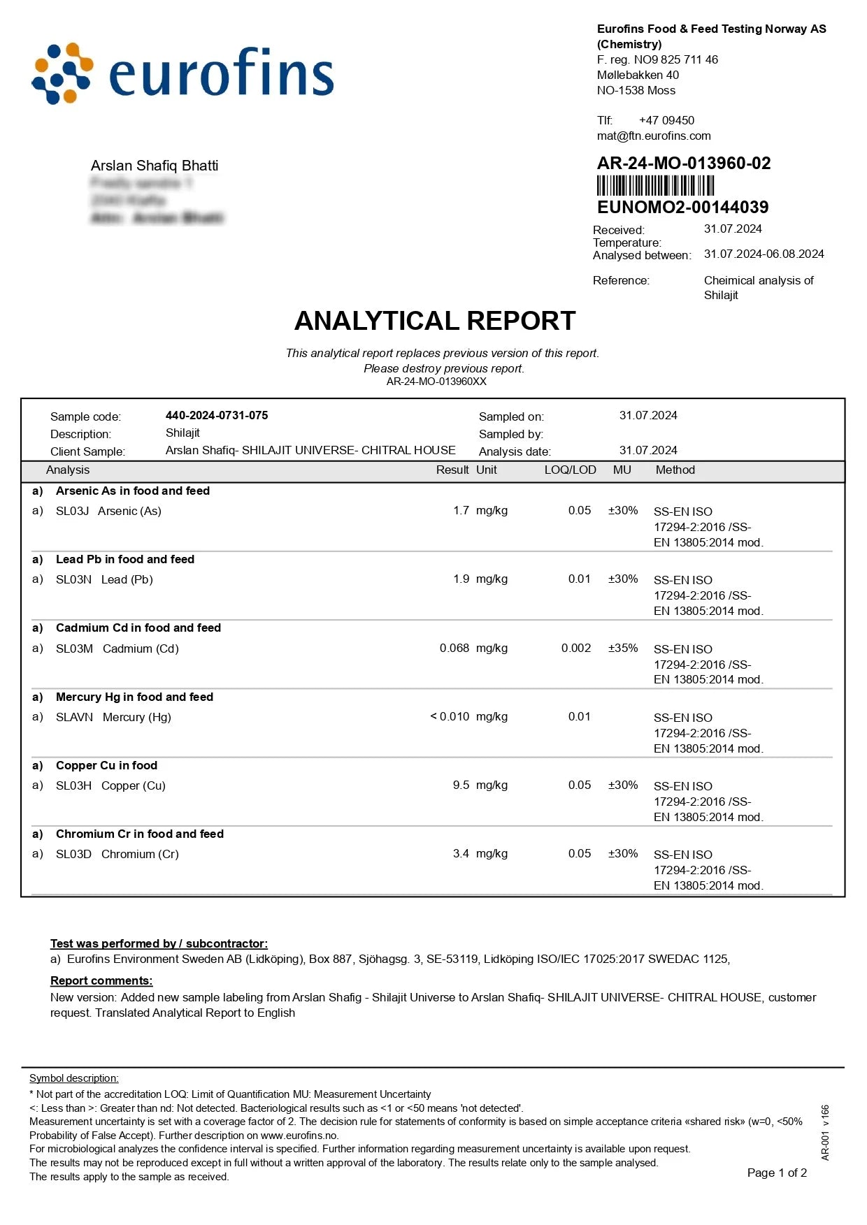 EUROFINS LAB REPORT